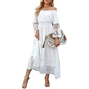 Women's V Neck Floral Lace Party Maxi Dress